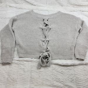 Express tie up back knit 3/4 sleeve sweater